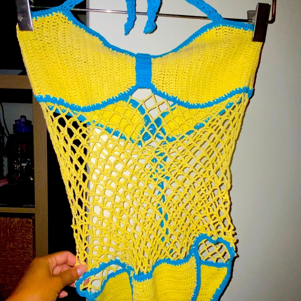Yellow/Blue Knit One-Piece Bikini (S/M)